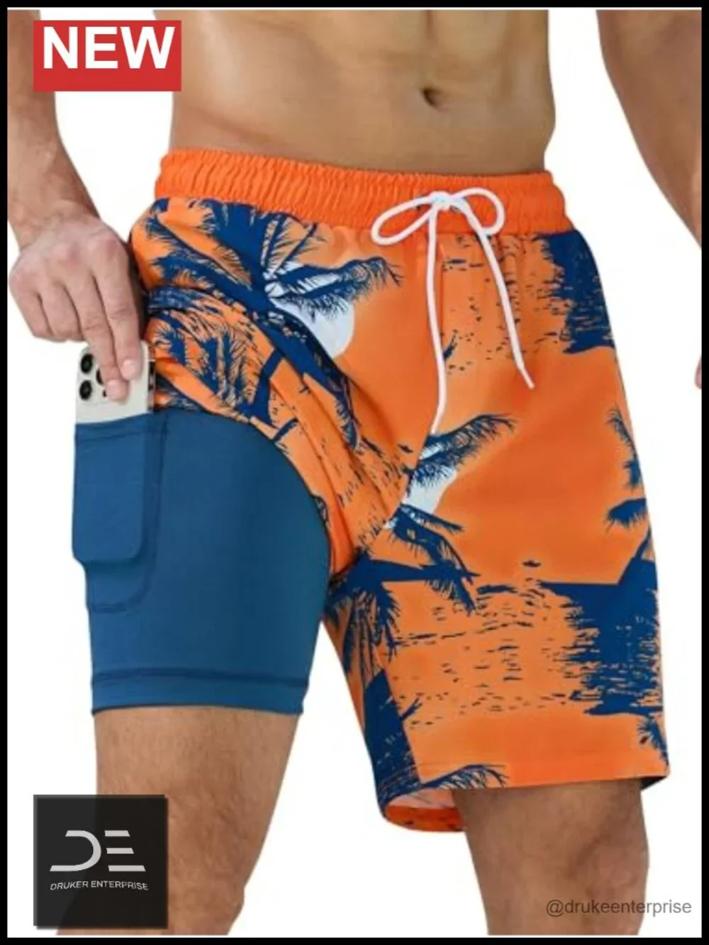 Men's Swim Trunks with Compression Liner and Zipper Pockets